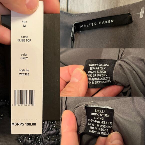 WALTER BAKER Elise Crop Top Embellished Beaded Mesh Scoop Neck Sequin Gray NWT - Picture 6 of 8